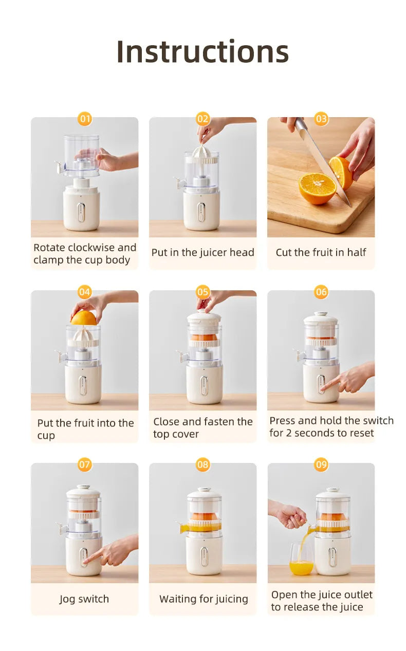 Wireless Electric Juicer Steel Orange Lemon Blender USB Portable