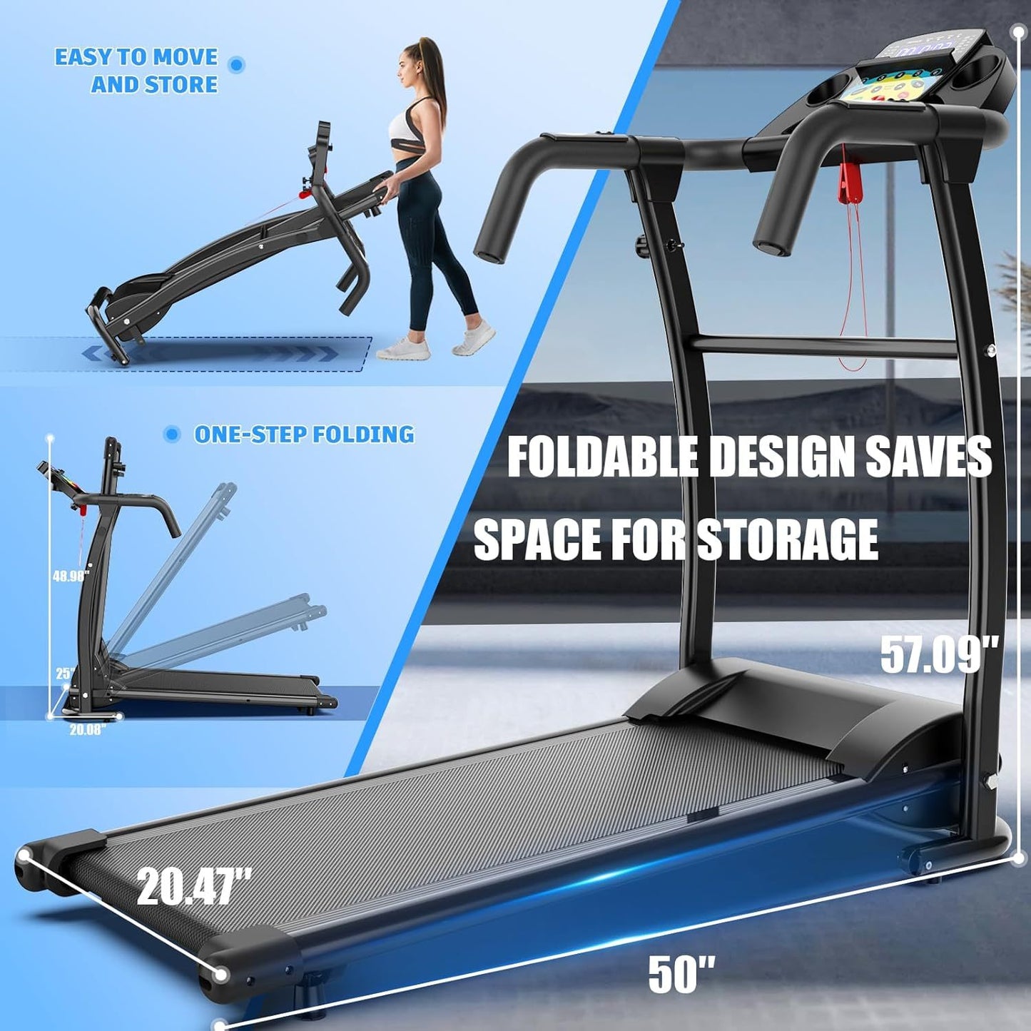 Walking Pad With Handle Bar, Foldable Treadmill 2.5HP Treadmill