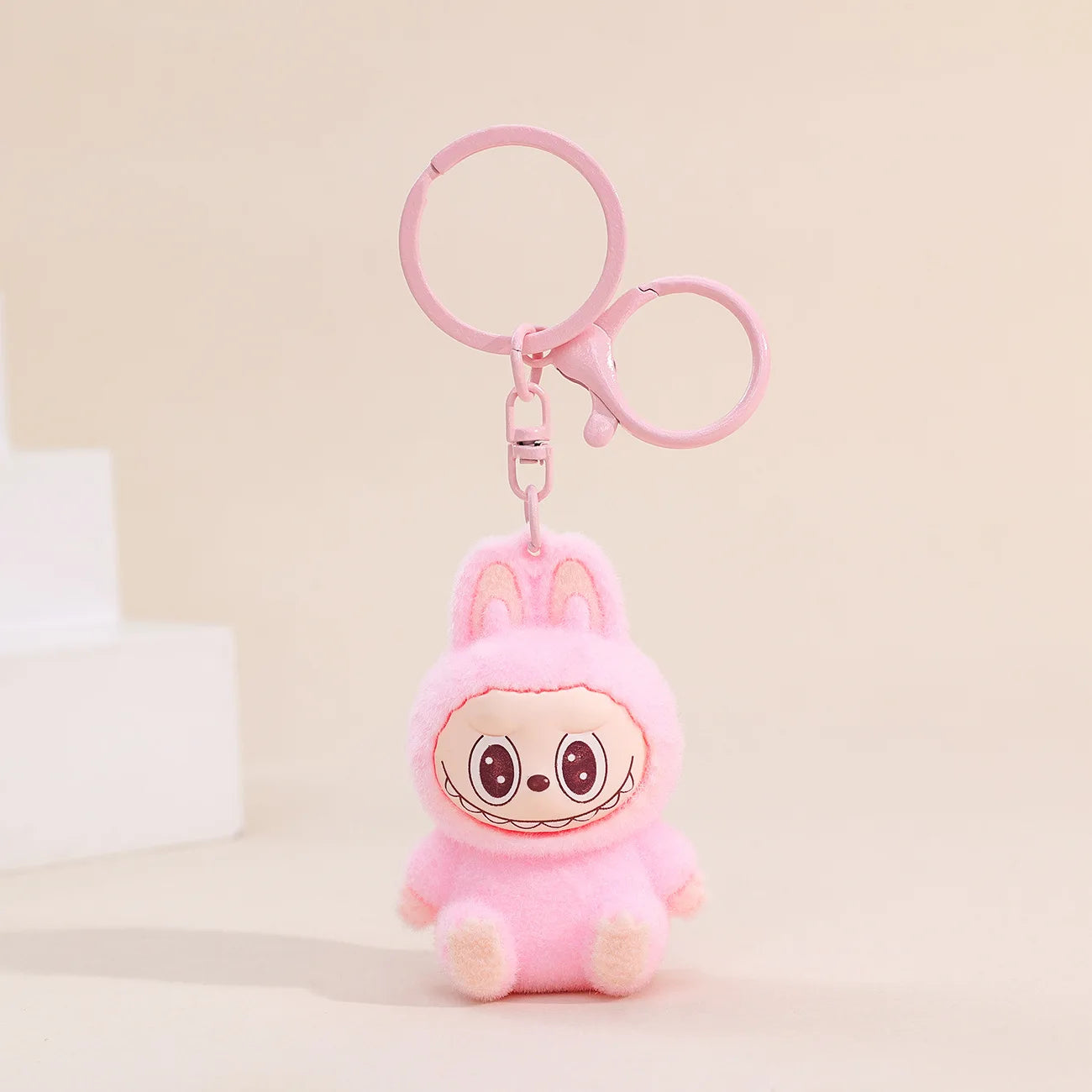 Sitting Labubu Doll Keychain External Implantation Fluff Pvc Toy Phone Ornaments Bag Charms Car Keychain Christmas Gifts