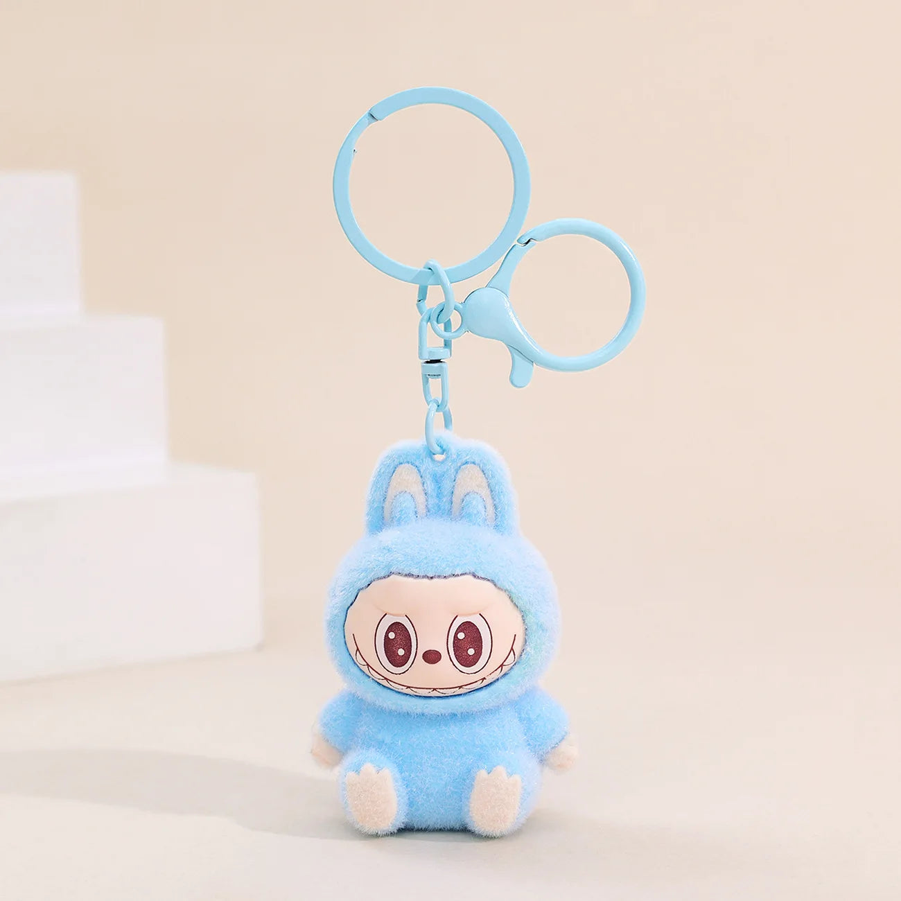 Sitting Labubu Doll Keychain External Implantation Fluff Pvc Toy Phone Ornaments Bag Charms Car Keychain Christmas Gifts