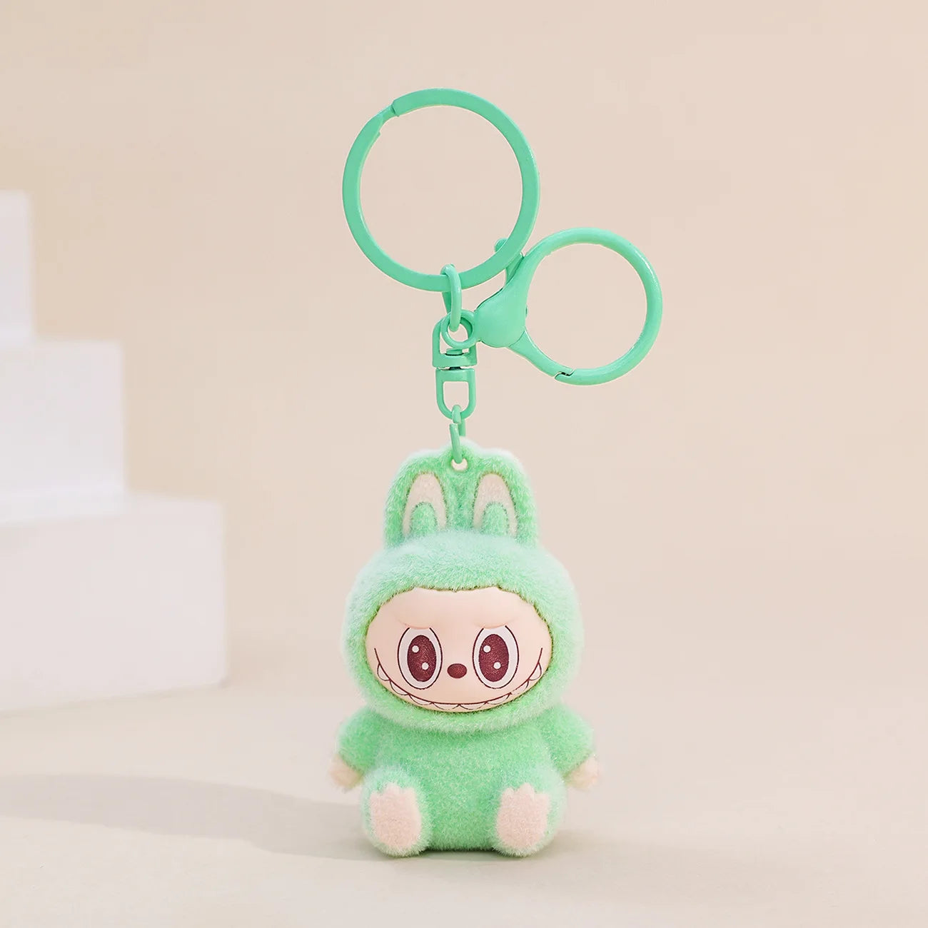Sitting Labubu Doll Keychain External Implantation Fluff Pvc Toy Phone Ornaments Bag Charms Car Keychain Christmas Gifts